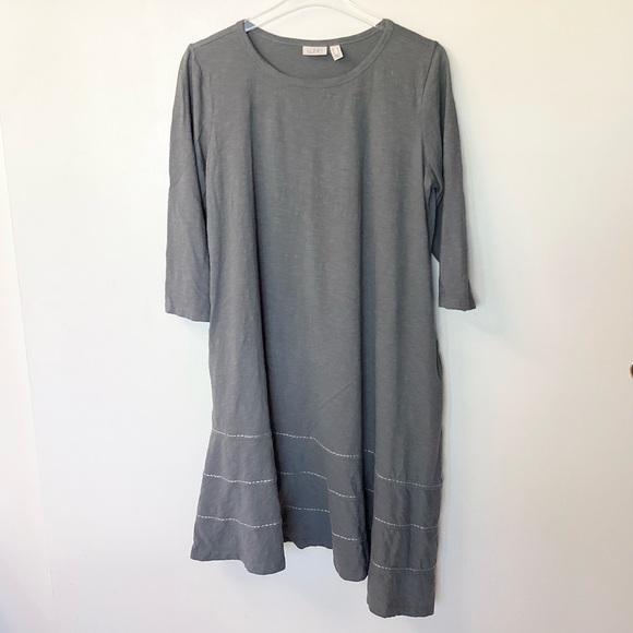 LOGO by Lori Goldstein QVC 3/4 Sleeve Cotton Slub Dress with Asymmetrical Hem L - Picture 1 of 10